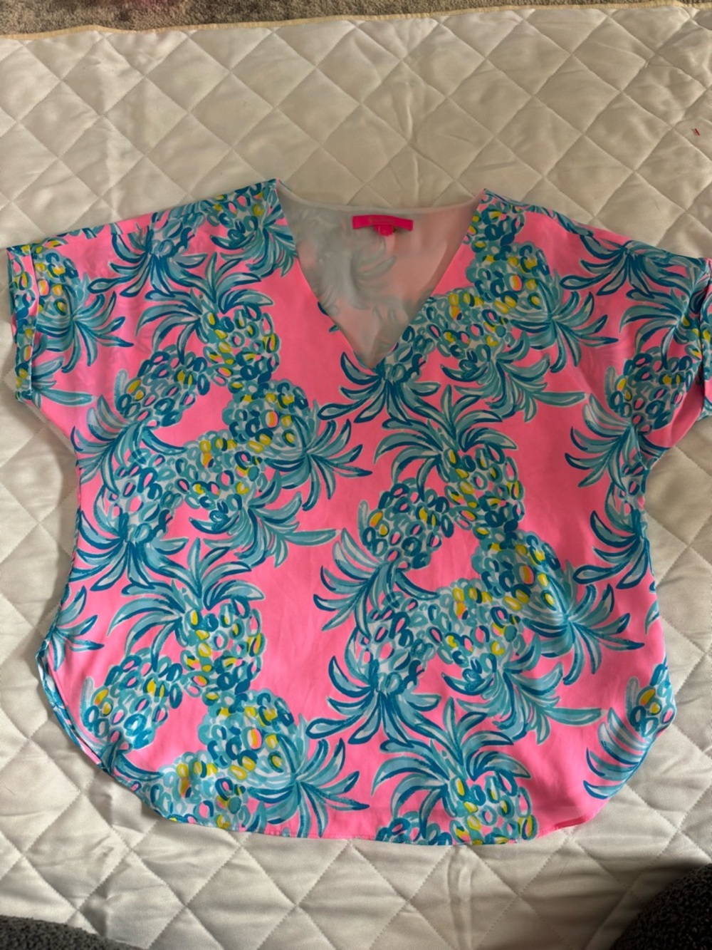 Lilly Pulitzer Pink Tropical Pineapple V-Neck